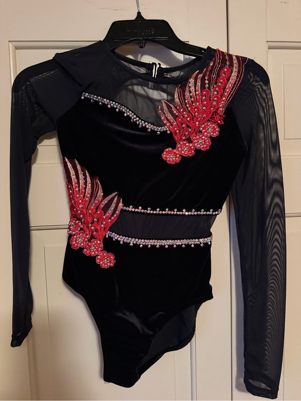 Weissman Black and Red Embellished Girls' Dance Bodysuit